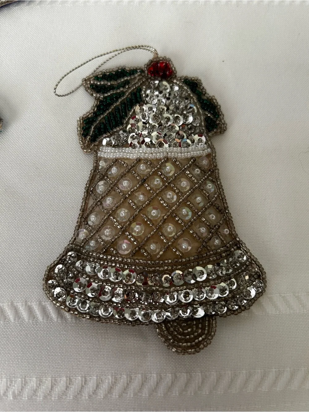 Vintage Set of 3 Avon Christmas Ornament Bell Pointsettia Dove Shimmering Sequin